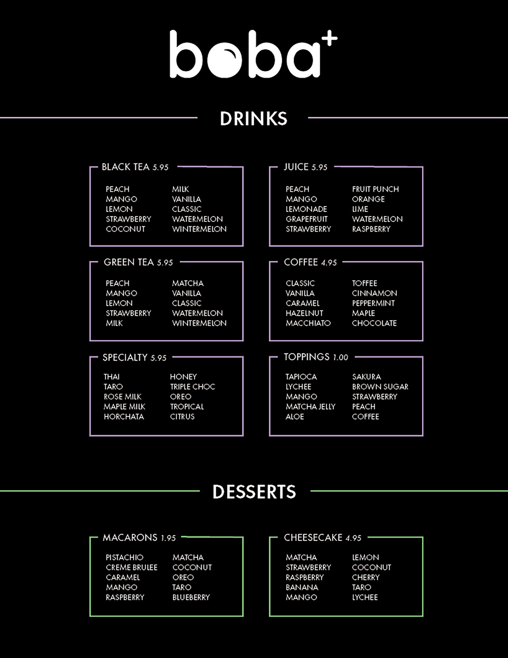 Boba Plus - Drink and Dessert Menu